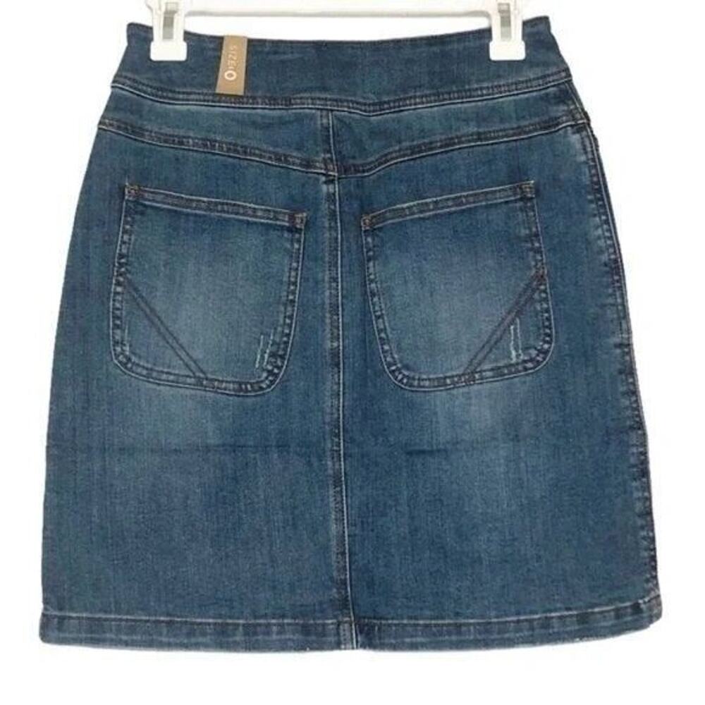 NWT prAna Broadway Denim Mini Jean Skirt Zipper Patch Pockets 2 True Blue #3232 - Picture 5 of 14